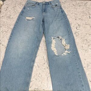 Garage Light Blue Distressed Straight Leg Jeans